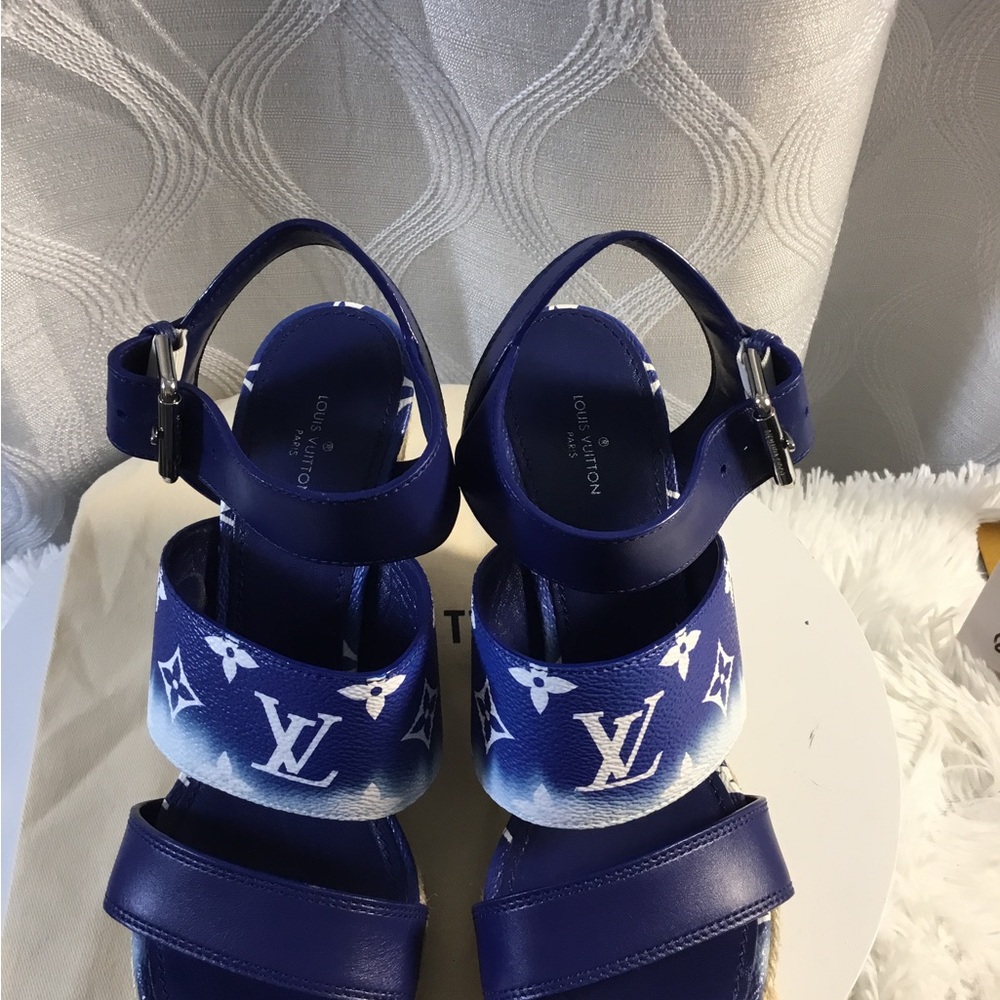 Louis Vuitton Navy Blue Monogram Espadrille Platform Sandals - Picture 12 of 13